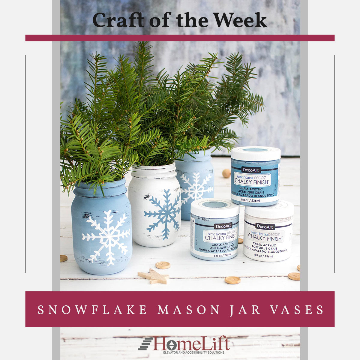 HomeLift Craft of the Week - Snowflake Mason Jar Vases